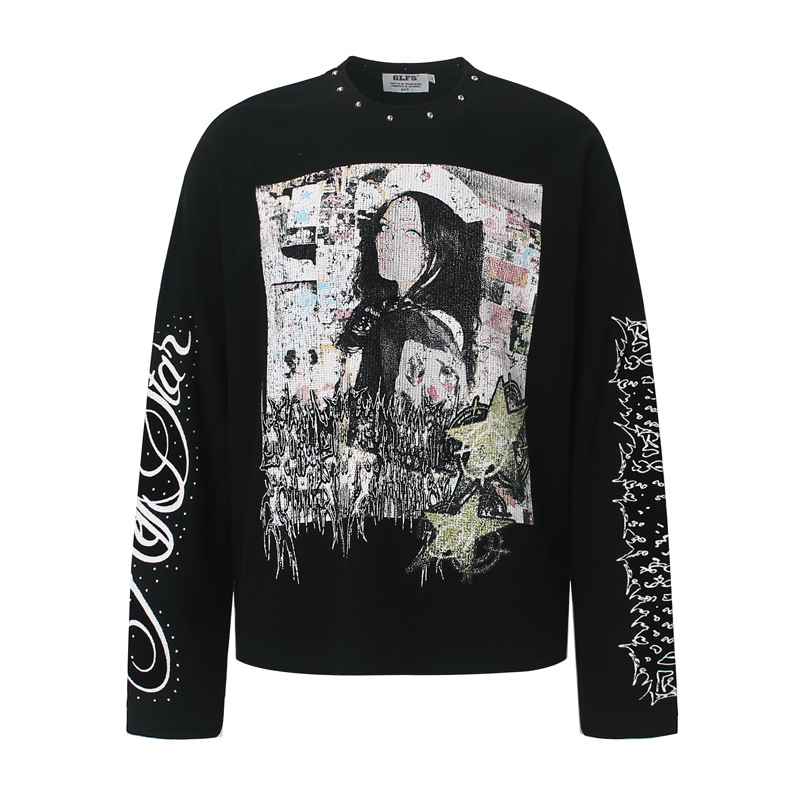 Vintage Fashion For Mens - Herenshirt met graffiti-print en rivetten, modieus