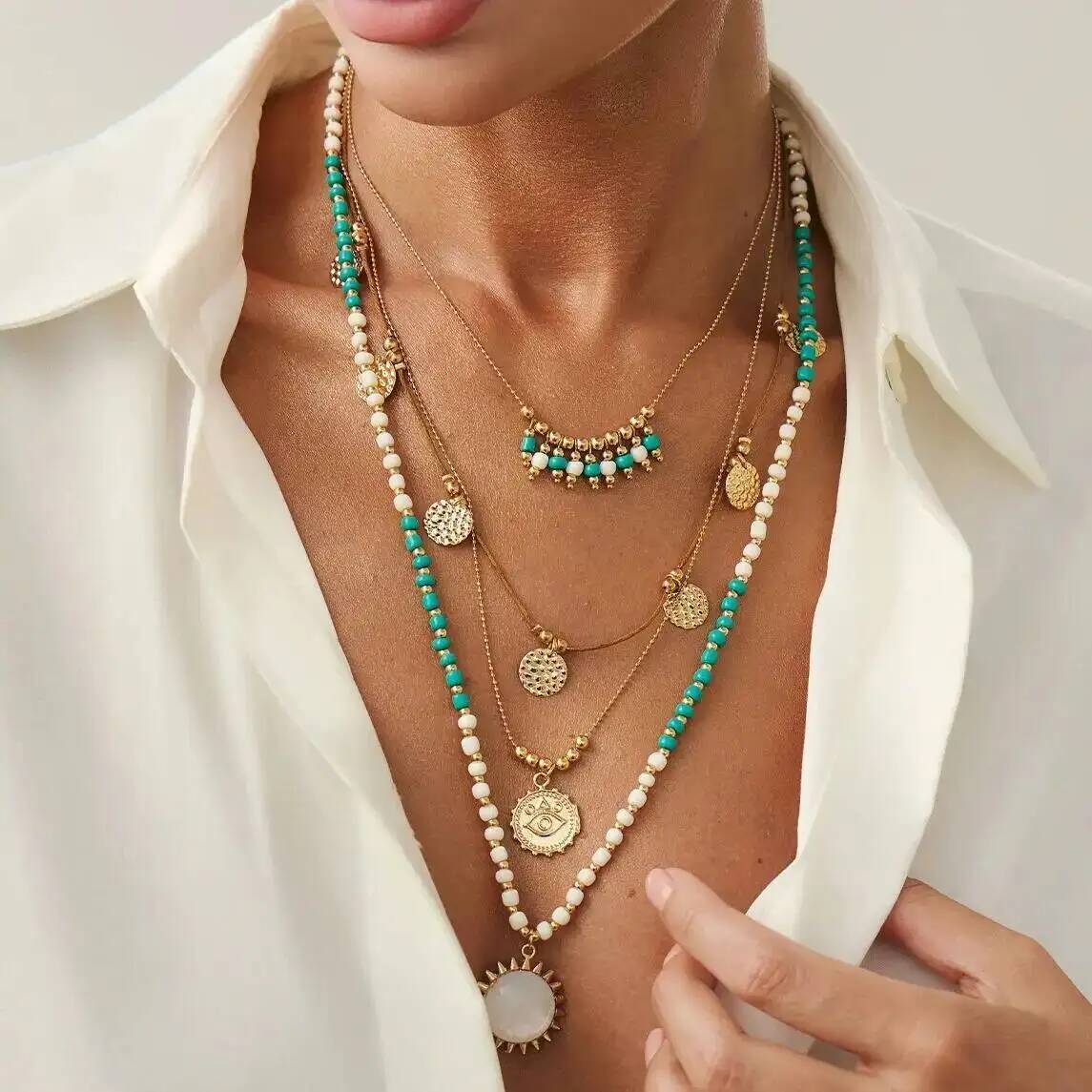 Z Vintage Fashion - IngeSight.Z 2 stks/set Boho Etnische Groen