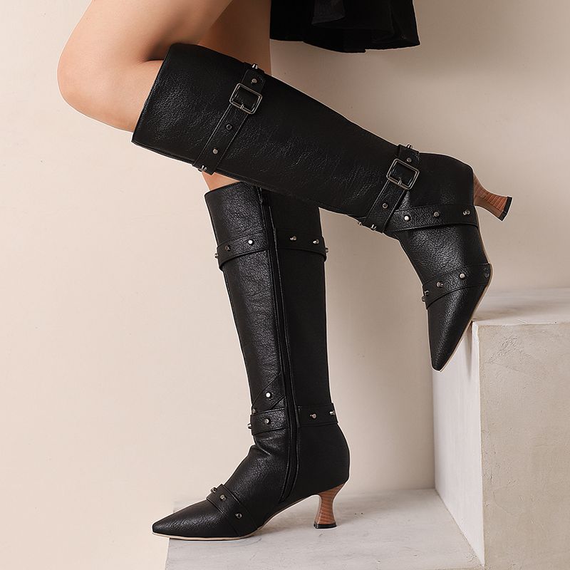 Vintage Style Women Fashion - Girseaby dames knielange laarsjes puntige neus