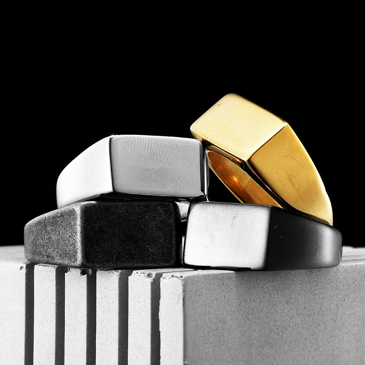 Vintage Fashion Newtown - Minimalistische Rechthoek Graveren Mannen Ringen Rvs