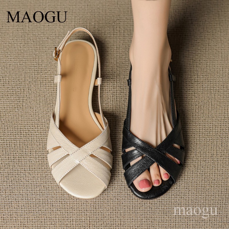 Vintage Style Women Fashion - Dames slingback sandalen met ronde neus,