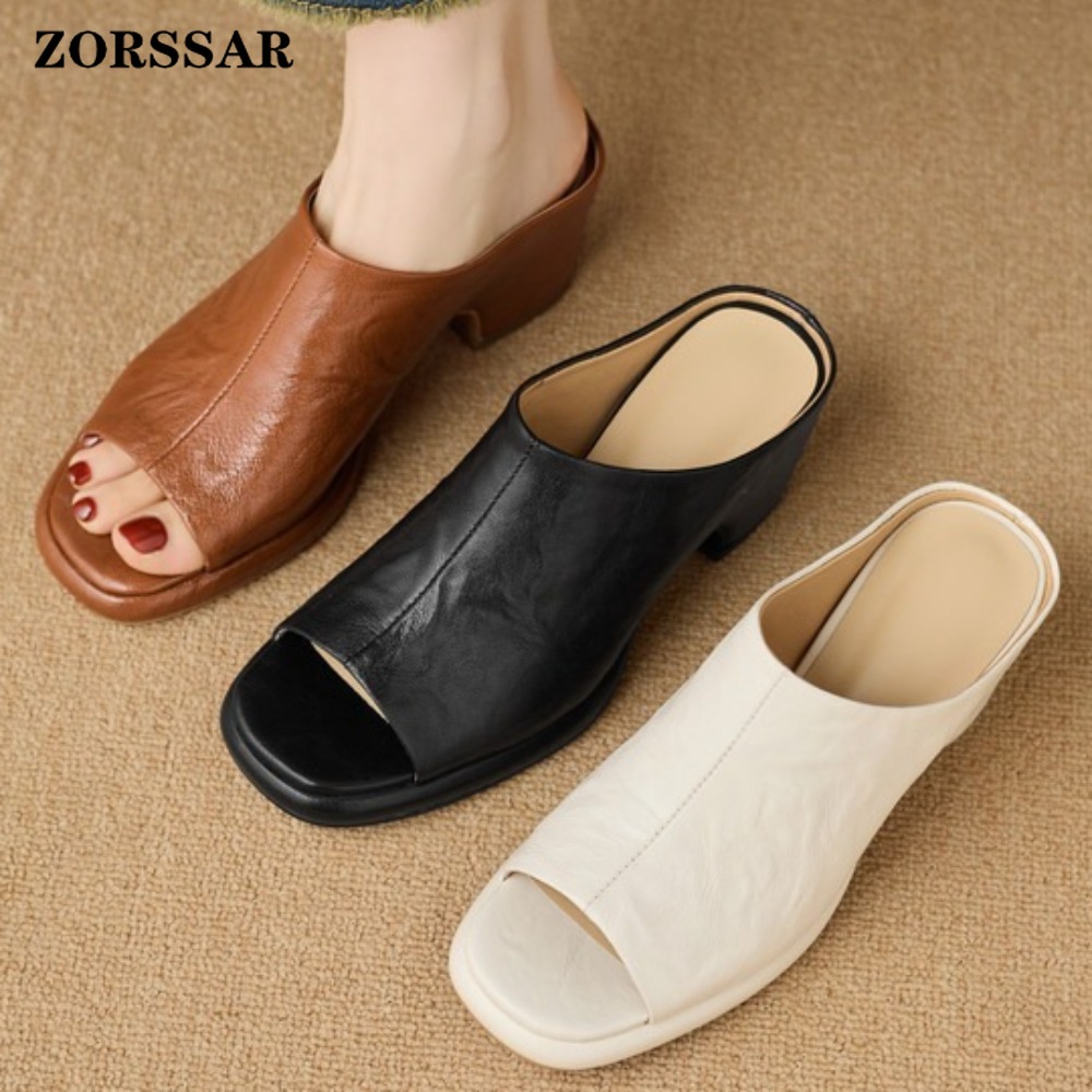 Vintage Fashion Wear - Dames Vintage Platform Chunky Heel Mules,