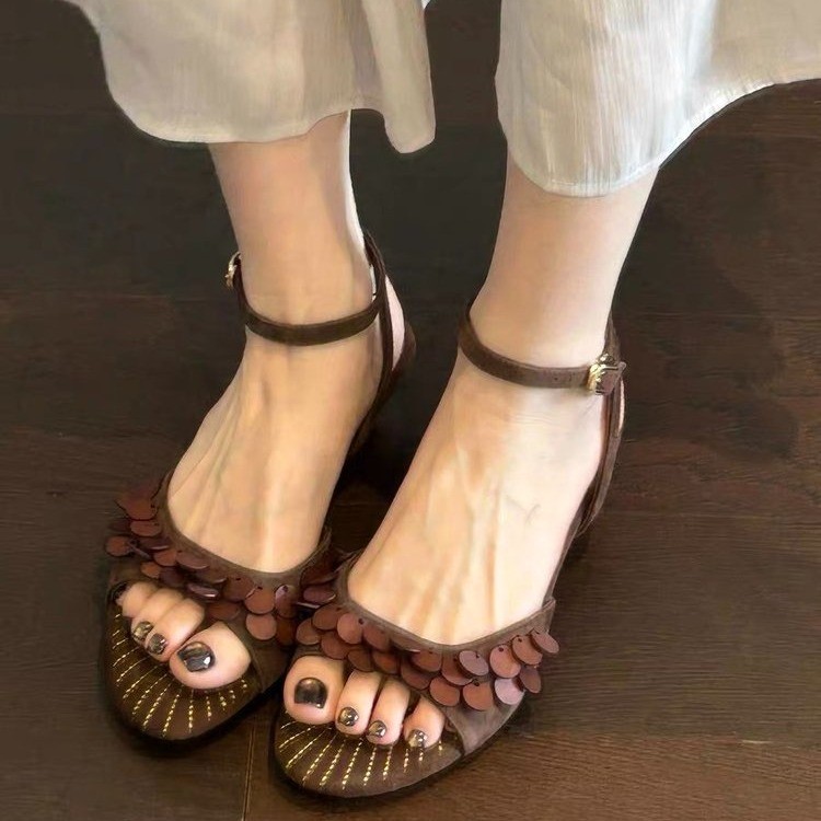 Vintage Fashion Wear - Zomerse nieuwe damespantoffels met parelversiering, stilettohakken,