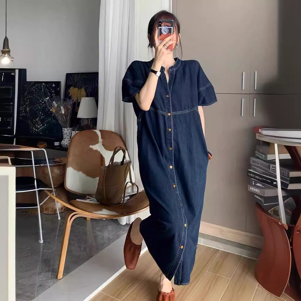 French Vintage Fashion - Nieuwe Franse vintage losse denim lange