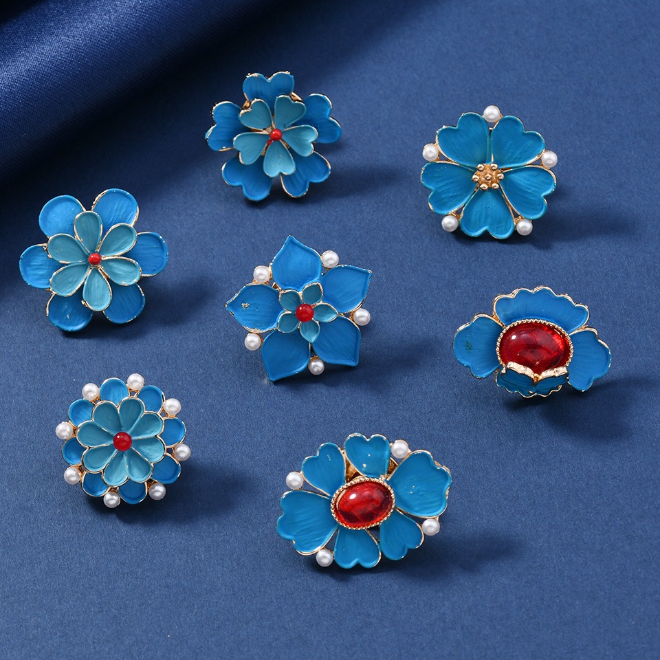 Vintage Fashion Wear - Vintage Emaille Blauwe Bloem Broche Elegante