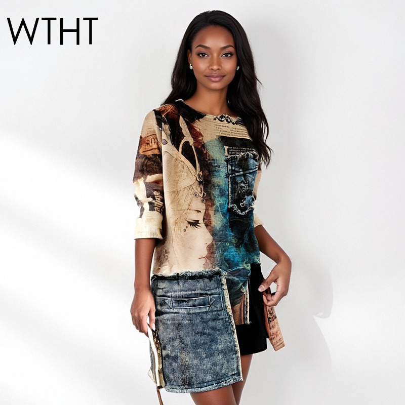 Vintage Fashion Influencers - WTHT Vintage Mode vrouwen Patchwork Onregelmatig