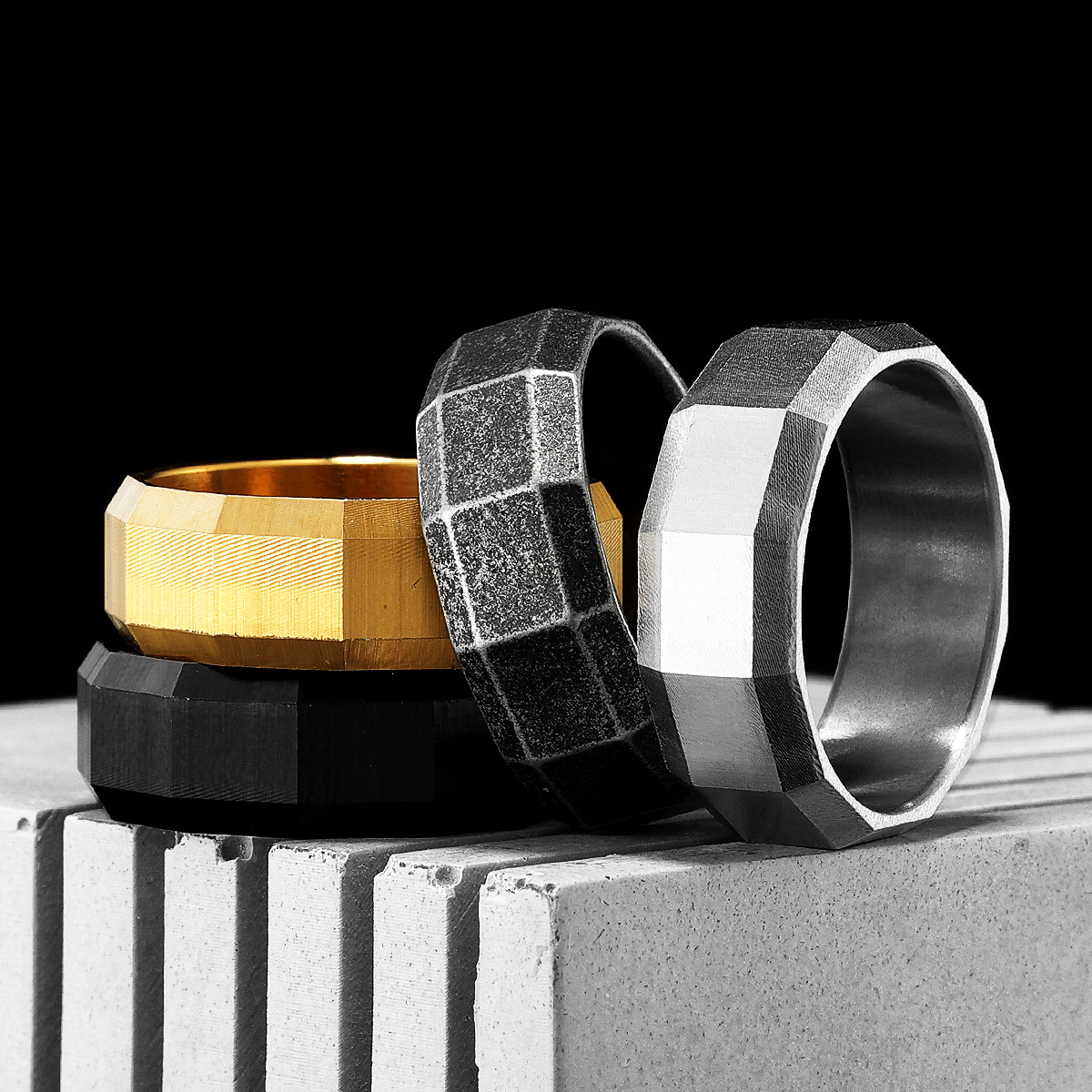 Vintage Fashion Newtown - Geometrische Cuts Mannen Ringen Rvs Vintage