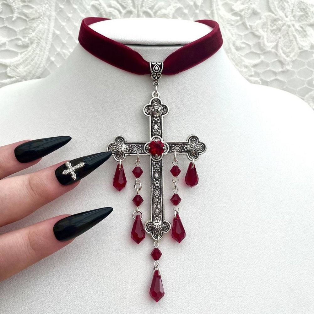 Vintage Fashion Look - Retro stijl grote kruis hanger choker