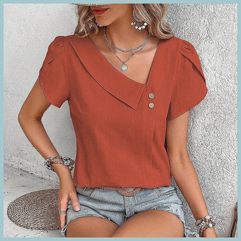 Usa Vintage Fashion - Zomerblouse 2024 in effen kleur voor