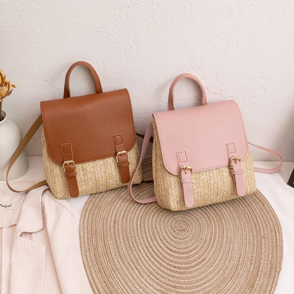 Vintage Fashion Look - Mode PU lederen rugzak van stro