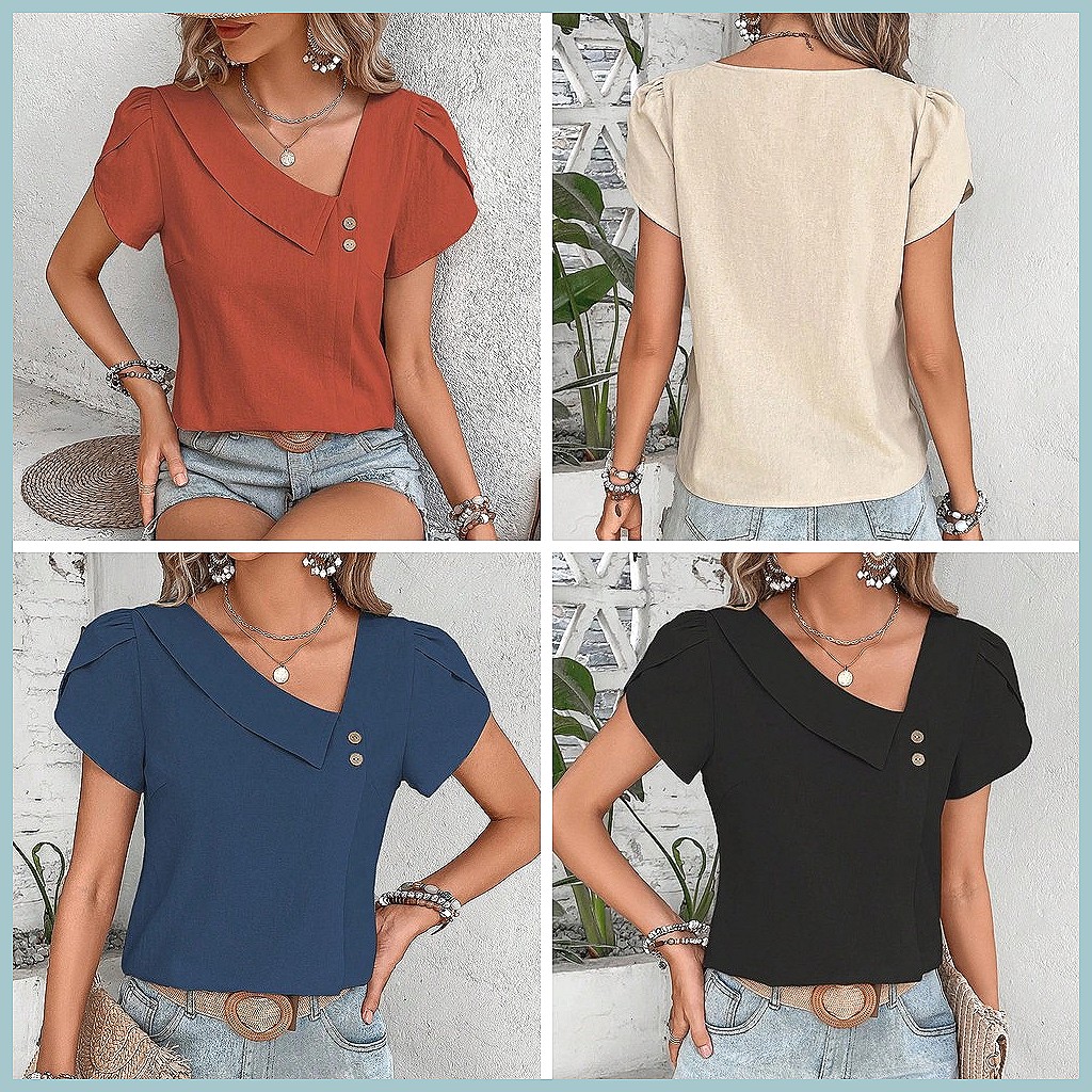Zomerblouse 2024 in effen kleu - Usa Vintage Fashion recensie en prijs